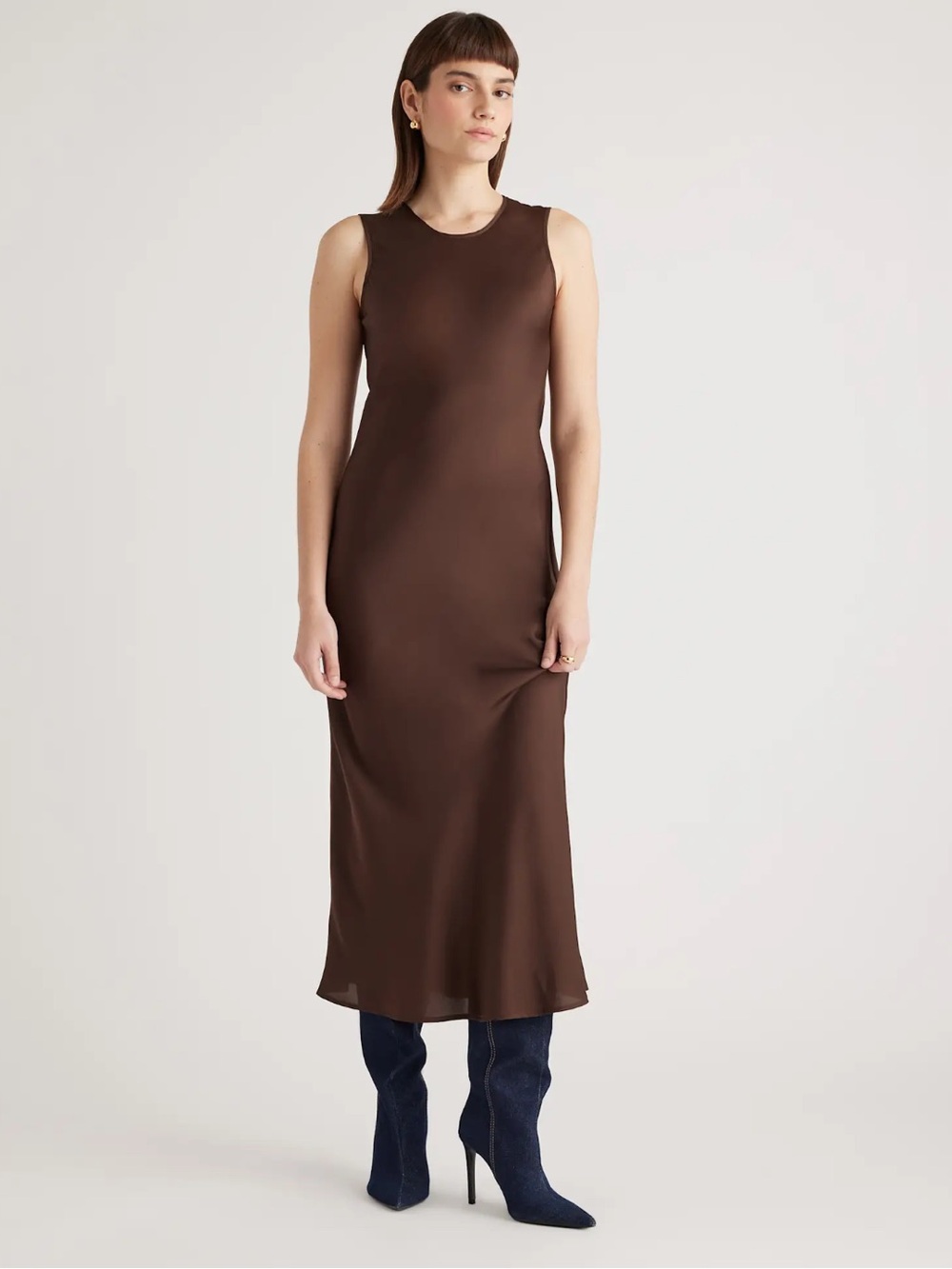 Quince Washable Silk Midi Tank Dress in Hot Fudge. Size L